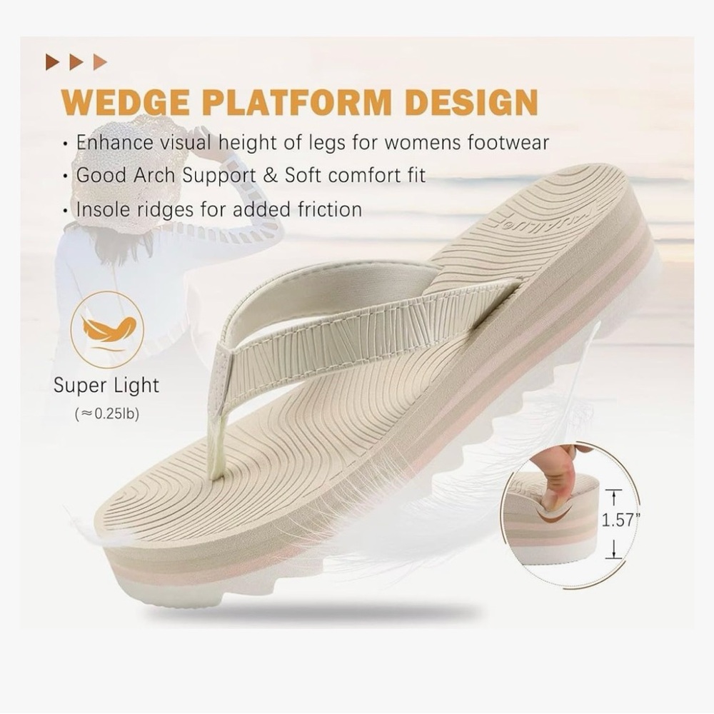 NWT- KuaiLu Women’s Flip Flops Ladies Yoga Mat Platform Thong Sandals- Size 7 - Picture 5 of 7